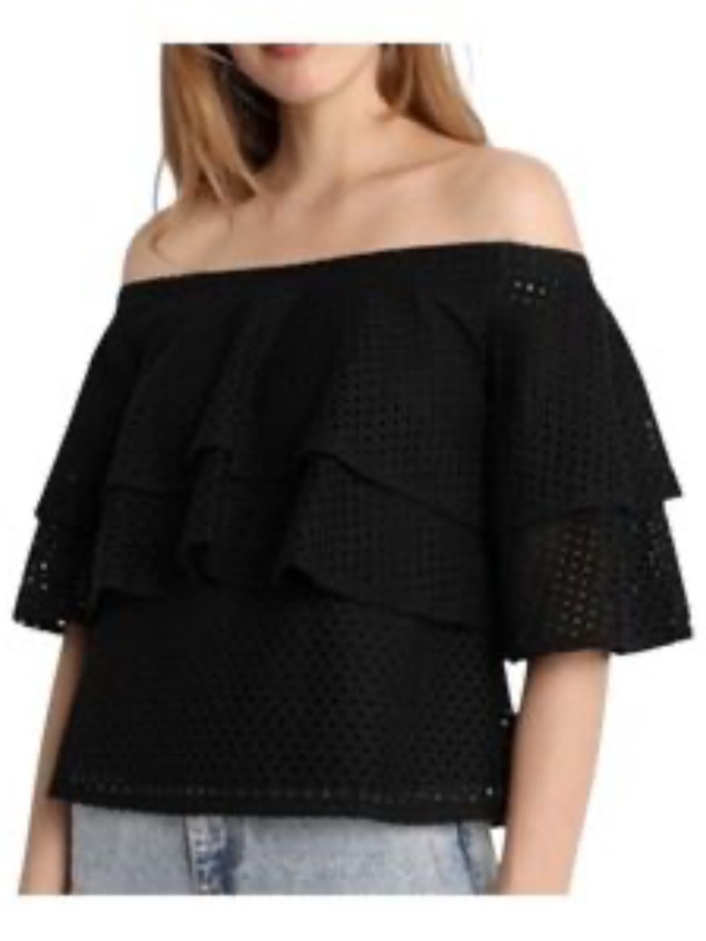 Banana Republic Off-Shoulder Black Ruffle Eyelet Top. XS. NWT! - Picture 1 of 7